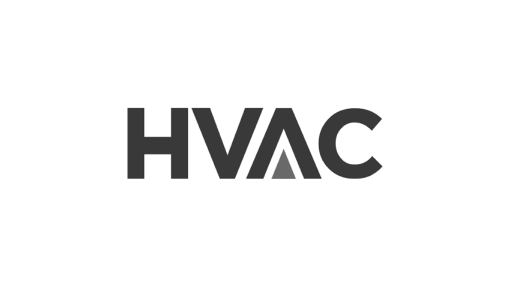 The image features the word "HVAC" in bold, capital black letters against a white background. The letter "A" is stylized with a triangular design, reminiscent of precise steel fabrication techniques.